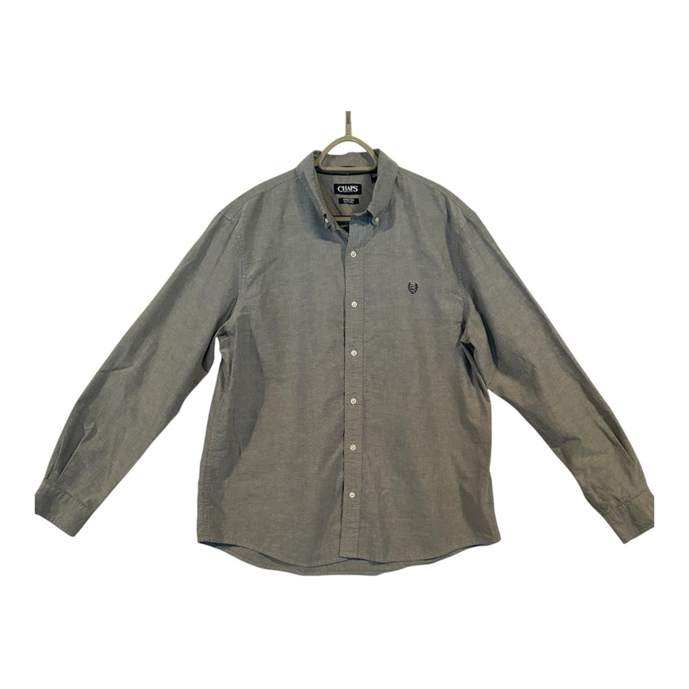 Chaps Men's Gray Casual Button Down Stretch Oxford Size XL 100%Cotton
